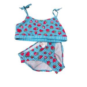 Strawberry Pattern Blue & Pink Girls Bikini Set 2XL 14